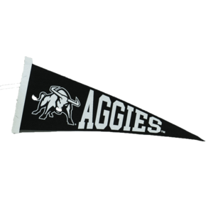 A flag with the bull logo and the word Aggies.
